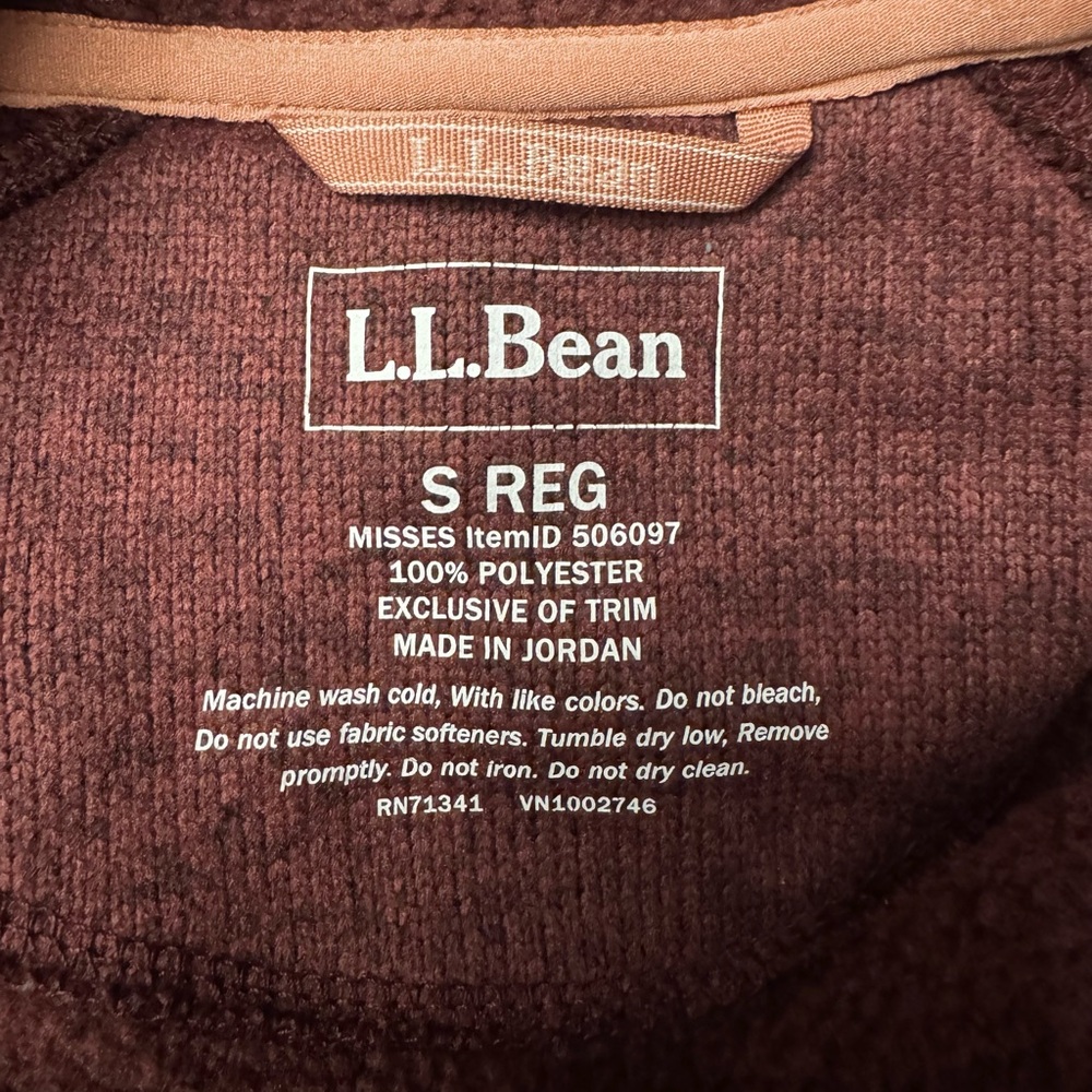 L.L. Bean Fleece Lined Hooded Sweater Outdoor Winter Layer Plum Wine Pink Small - Picture 8 of 9